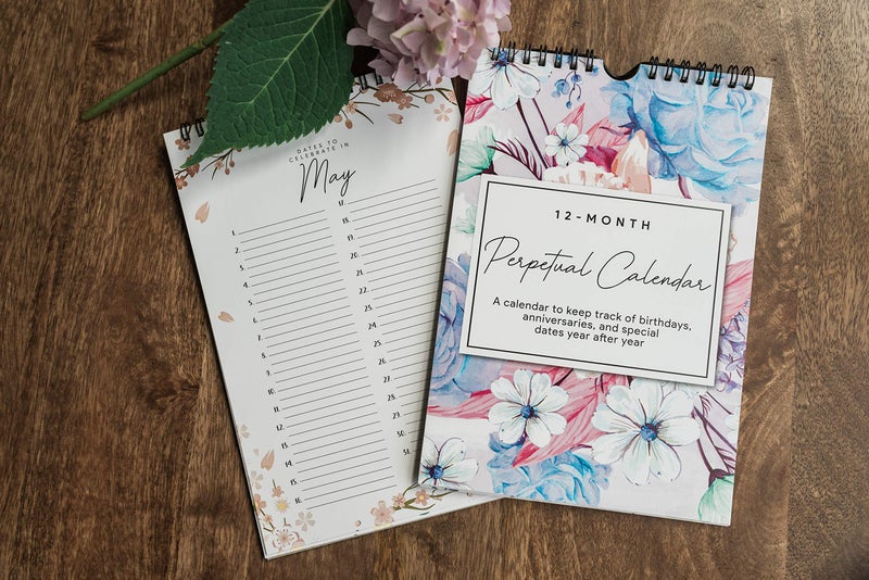 Paper 'n Such Perpetual Floral Wall Calendar for Birthdays and Anniversaries -12 Months - Dates to Remember Book - Journal for Important & Special Days - Wall Hanging Date Organizer 6 x 9 inches - Image 2